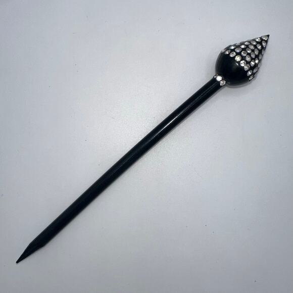 Antique retro Art Deco black celluloid clear glass rhinestones hair stick pin - Picture 1 of 9
